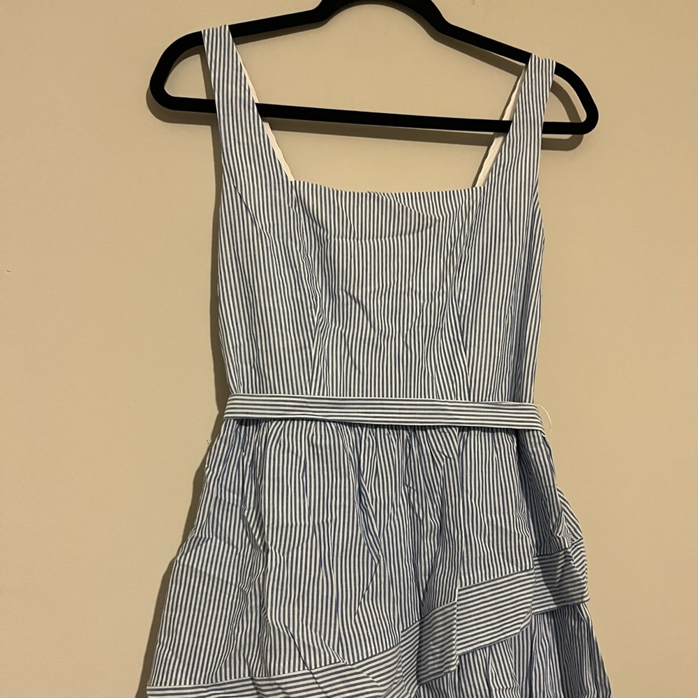 J. Crew Striped sleeveless belted tiered dress Banker Blue stripes size 2 - Picture 5 of 13